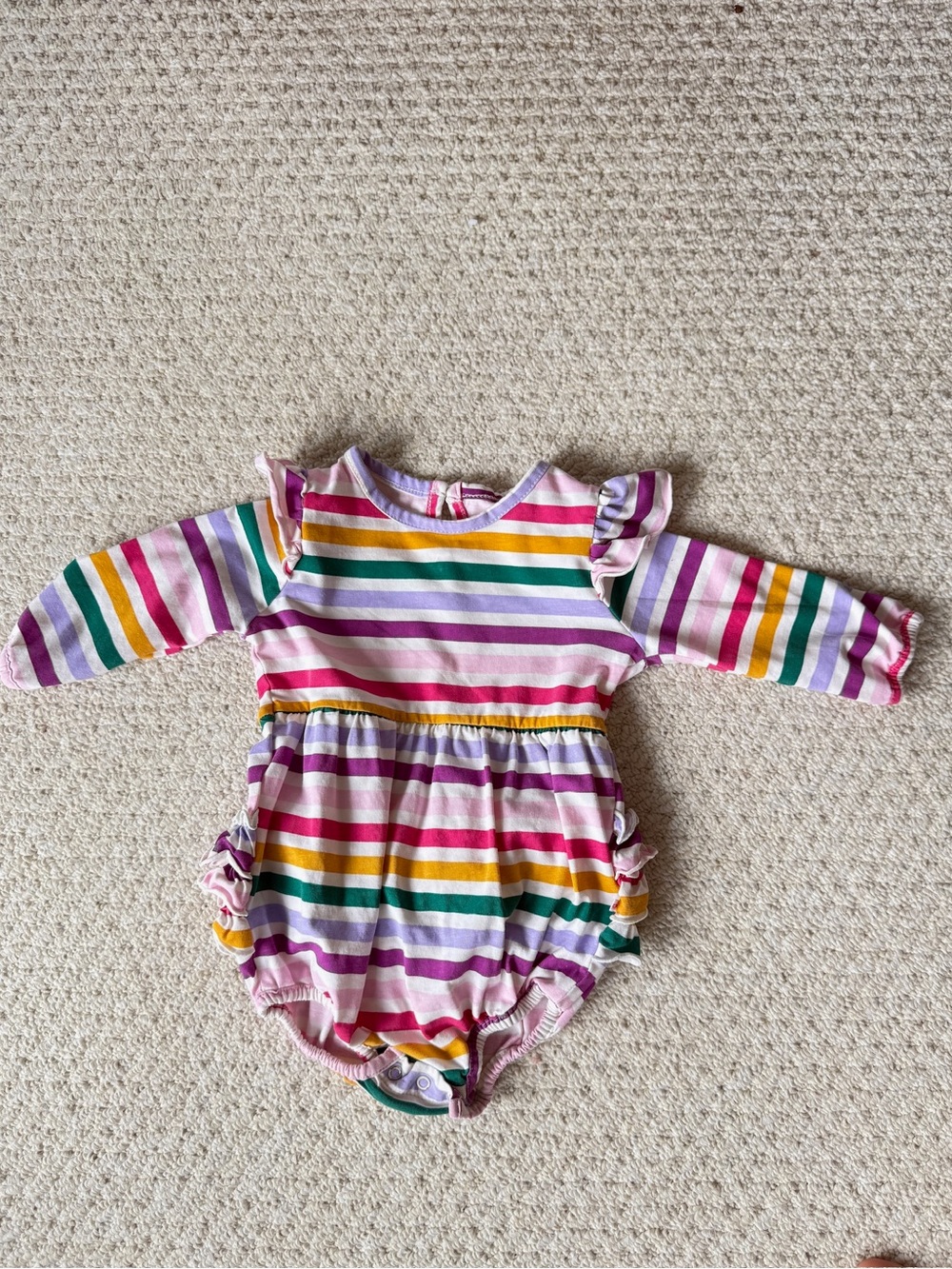 Ruffle Butts Pink Multicolor Striped Ruffle One-Piece